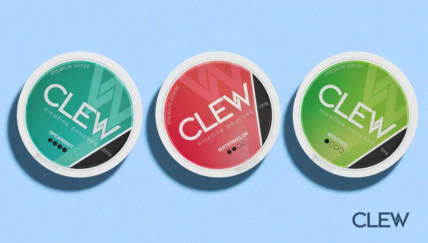 Clew nicotine pouches brand overview, slim tobacco-free pouches from Nevcore Innovations