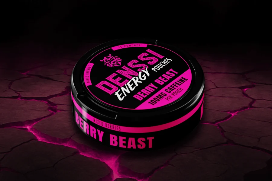 Denssi Energy Berry Beast caffeine pouch can, 100mg caffeine per pouch and zero nicotine