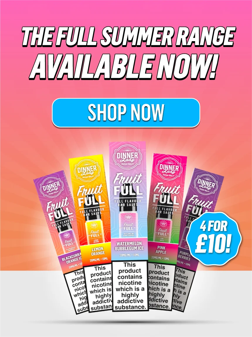 Dinner Lady lifestyle image showing the brand's e-liquid range in an everyday vaping context