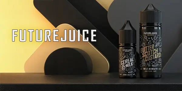 Future Juice e-liquid collection banner showing the UK-made 100ml shortfill range of sweet, dessert and cereal flavours