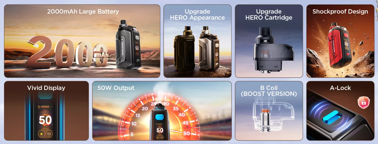 Geekvape Aegis Hero 5 pod kit lifestyle render showing compact IP67-rated pod mod design