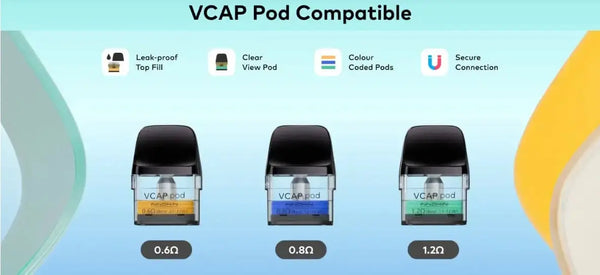 Innokin Endura V Pack pod kit specification render showing 1400mAh battery, 0.99-inch colour screen and VCAP pod system