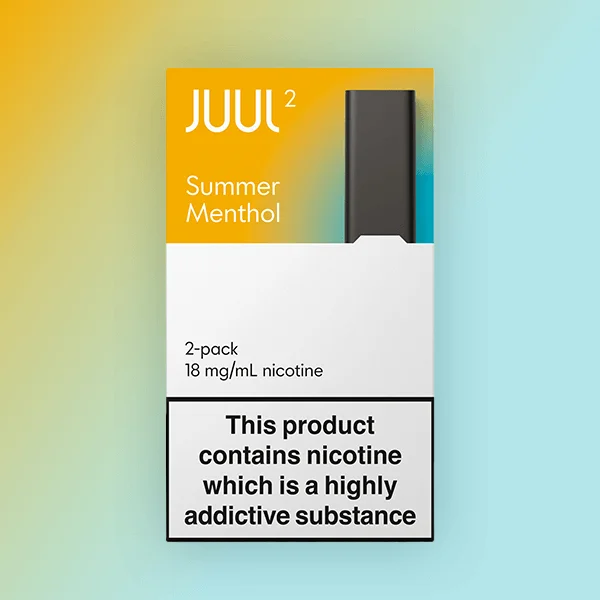 JUUL2 Summer Menthol prefilled pod pack showing the teal and white packaging