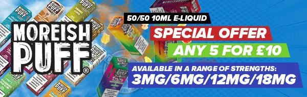 Moreish Puff 50/50 e-liquid range for MTL and pod kit vaping