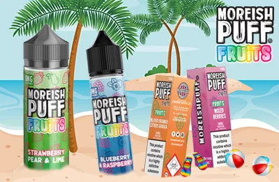 Moreish Puff Fruits shortfill range, vivid fruit e-liquid 100ml