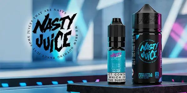 Nasty Juice e-liquid collection banner showing the UK range of bold fruit nic salts and shortfill e-liquids