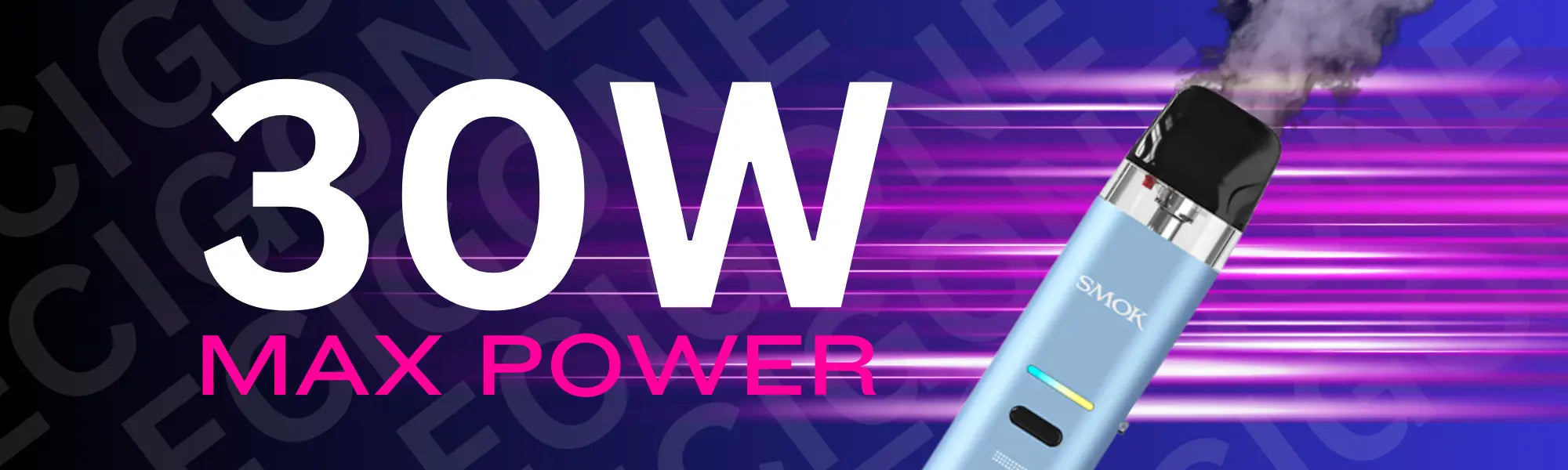 SMOK Novo Eco 30W power feature render showing adjustable wattage and eco-friendly design