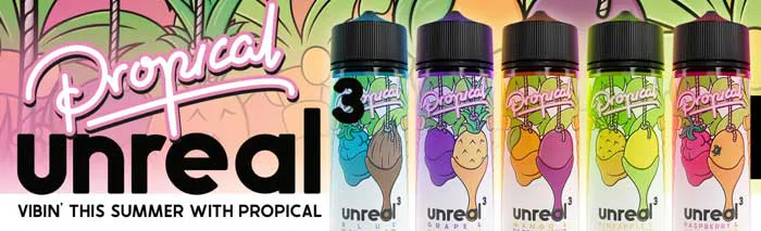 Dispergo Unreal 3 e-liquid banner, tropical and slushy range
