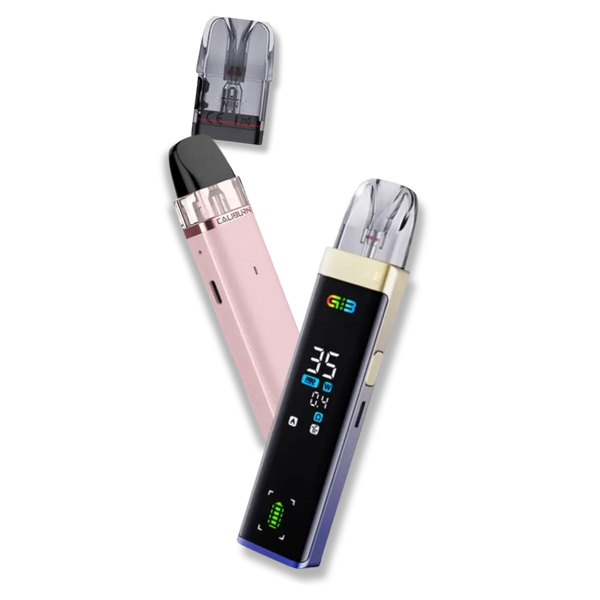 Uwell Caliburn bestselling pod kit series lineup showing G5 Lite, G4 Pro and G4 Pro Koko refillable pod devices in multiple colour options