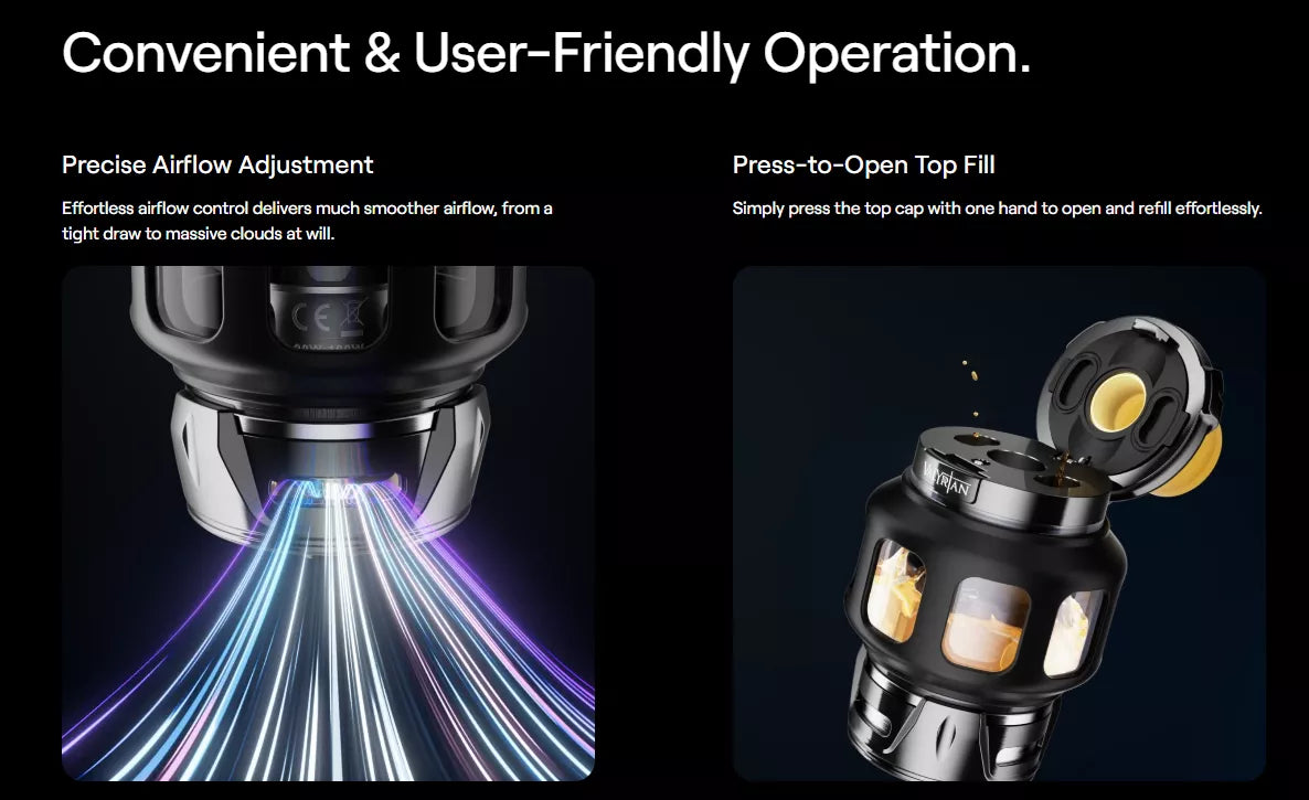 Uwell Valyrian 4 tank lifestyle render showing glass tank and 510 connection base