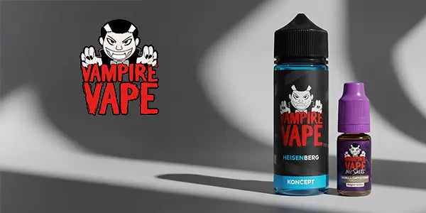 Vampire Vape e-liquid collection banner showing Heisenberg, Pinkman and the UK-made 60/40 and nic salt ranges