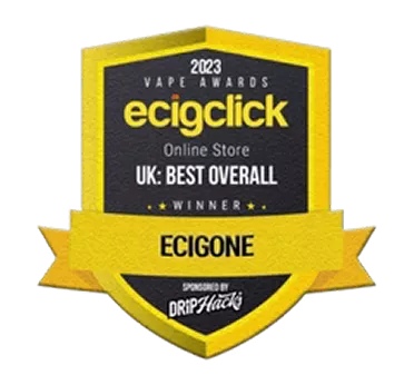 Vaping e-liquid range display showing bottles in a UK vape shop setting