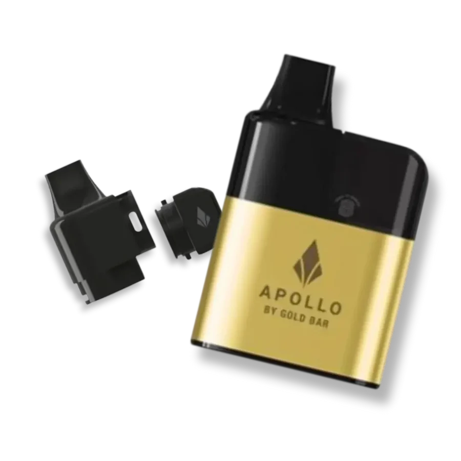 Gold Bar 20K Apollo AIO Big Puff Device with refill pods showing the complete kit with multiple flavour options