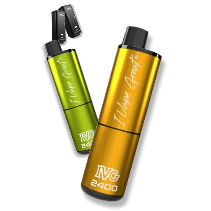 IVG 2400 4 in 1 prefilled pod kit with four flavour pods and the main device on a gradient background