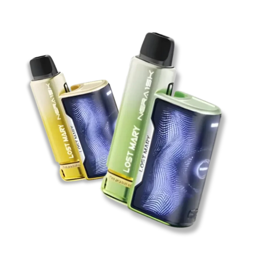 Lost Mary Nera 30K replacement pod set showing dual 2ml pods and 10ml auto-refill containers with the Nera device