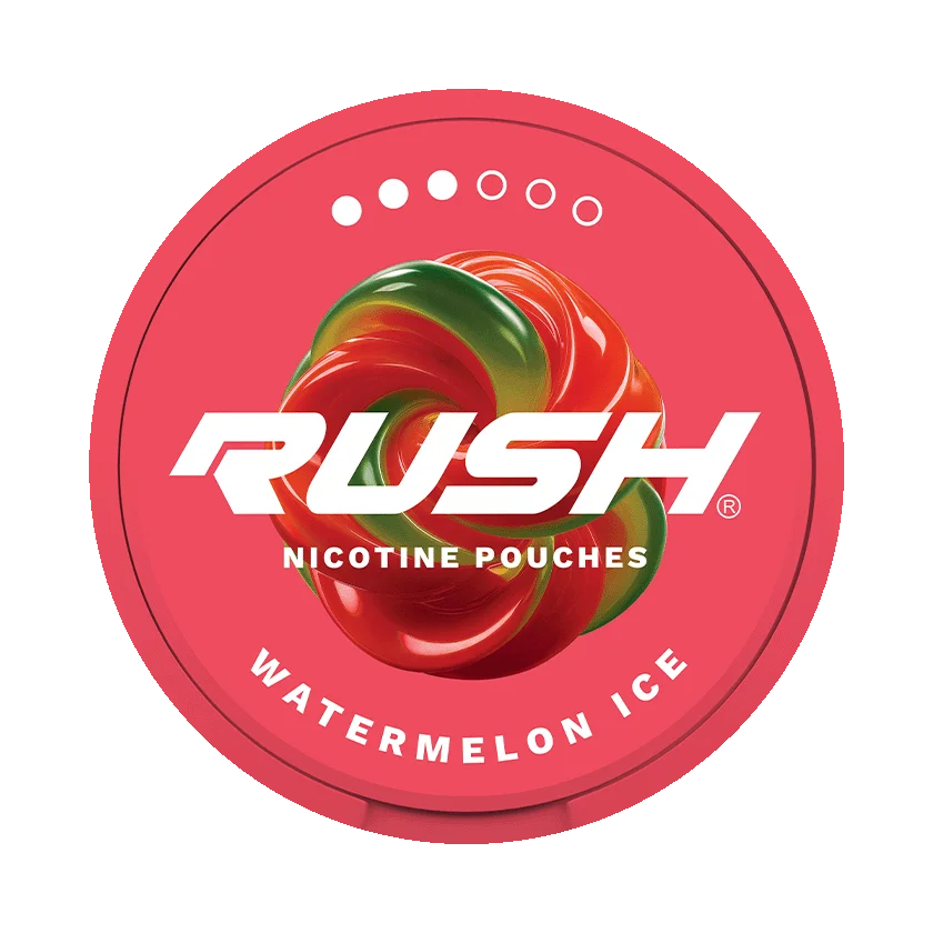 Rush nicotine pouches Light tier showing Ice Cool, Berry Ice and Mango Freeze flavours