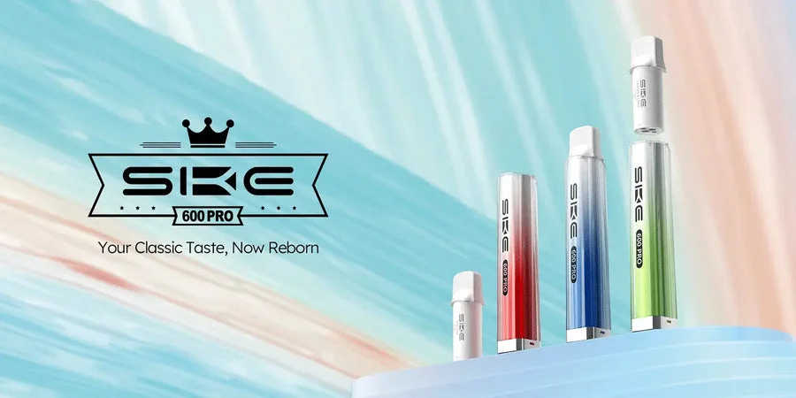 SKE Crystal 600 Pro replacement prefilled pods collection showing multiple flavour options on coloured product display