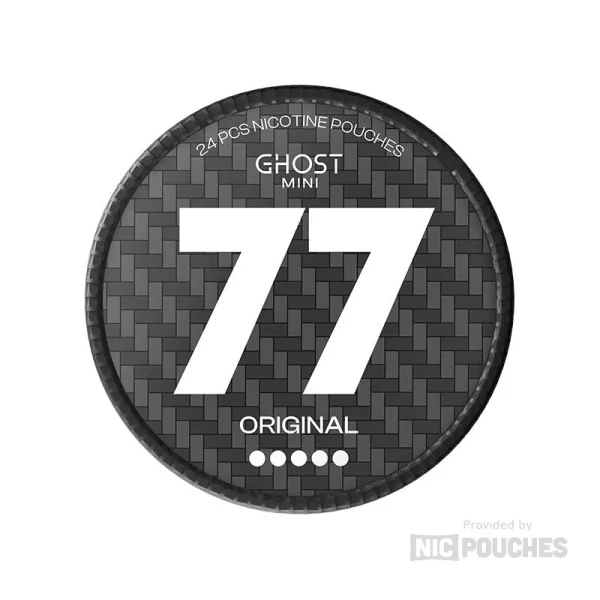 77 Ghost Original Mini nicotine pouch can, carbon fibre design, 20mg Extra Strong