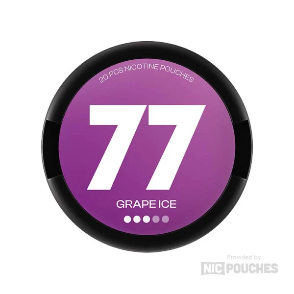 77 Grape Ice nicotine pouch can, sweet grape flavour, 20 slim pouches at 10.4mg Medium