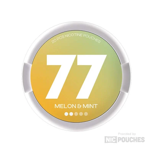 77 Melon & Mint nicotine pouch can, yellow-to-green gradient, 5.2mg Light strength