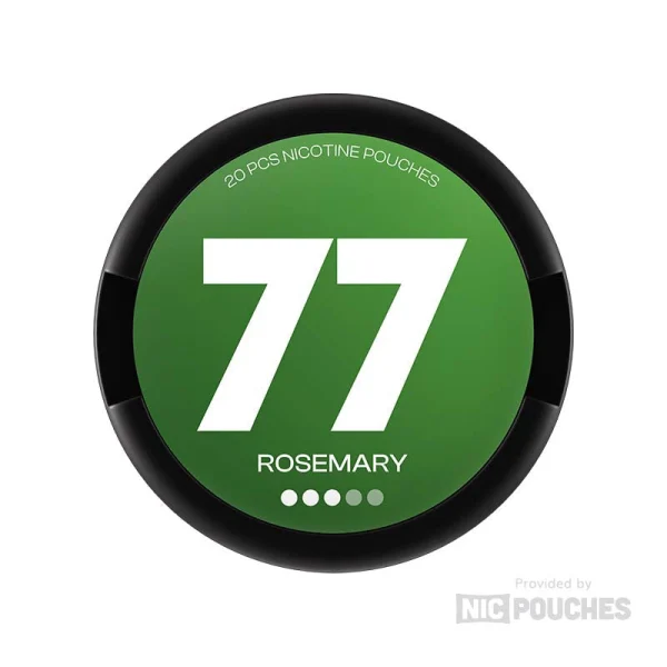 77 Rosemary nicotine pouch can, dark forest green lid, 10.4mg Medium strength
