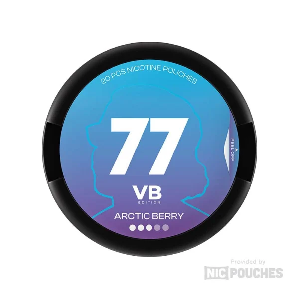 77 VB Edition Arctic Berry nicotine pouch can, blue to purple gradient, Valtteri Bottas collaboration