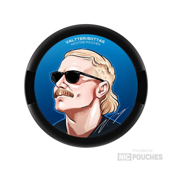 77 VB Edition Mini Extra Strong nicotine pouch can, Valtteri Bottas portrait design, 20mg Extra Strong