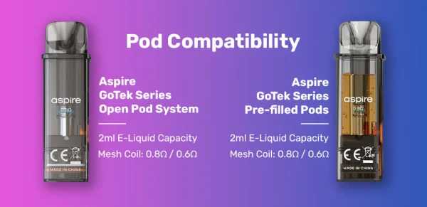 Aspire Gotek X pod compatibility: the open refillable pod and the prefilled pod option