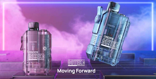 Two translucent Aspire Gotek X refillable pod kits in pink and blue