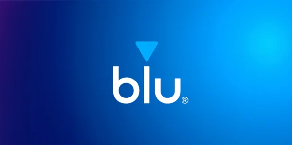 Blu brand logo on a blue gradient background for the Blu Bar prefilled pod kit