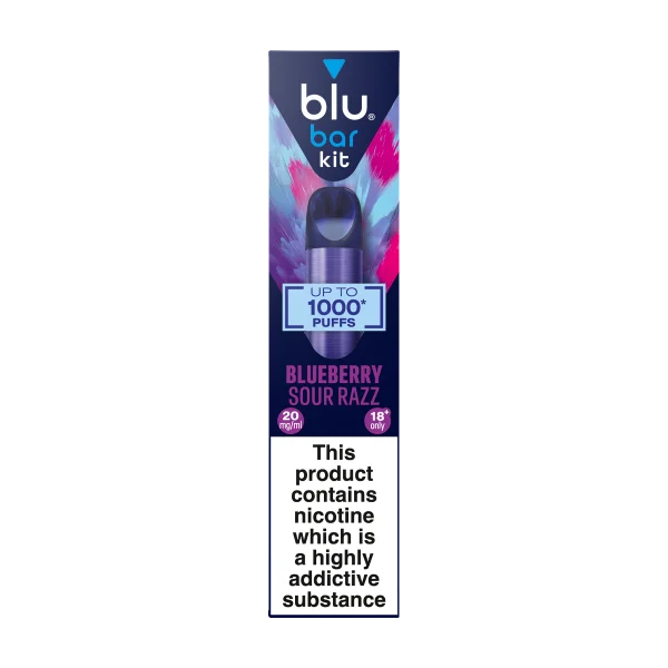 Blu Bar Kit pack in blue and pink, a rechargeable prefilled pod vape device with up to 1000 puffs