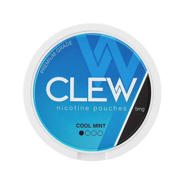 Clew Cool Mint 5mg nicotine pouches blue circular can with geometric design