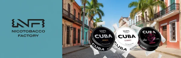 Cuba nicotine pouches by Nicotobacco Factory set against a vibrant Havana street scene