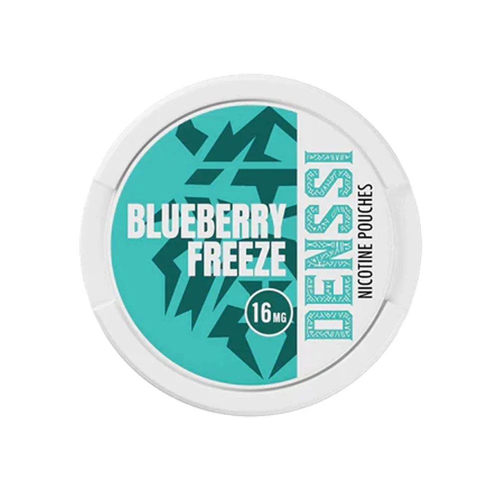 Denssi Blueberry Freeze 16mg nicotine pouch can, the stronger of the two blueberry and ice options