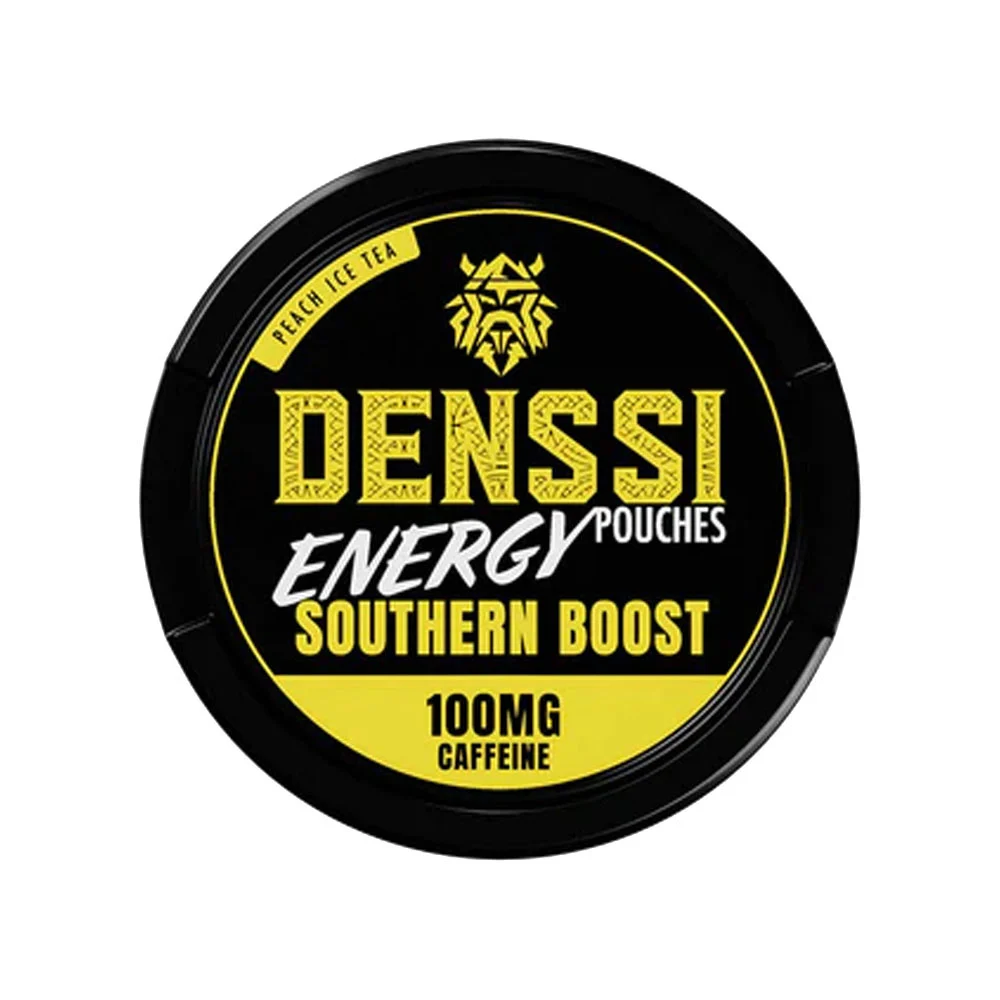 Denssi Energy Southern Boost peach iced tea caffeine pouch can, 100mg caffeine nicotine-free