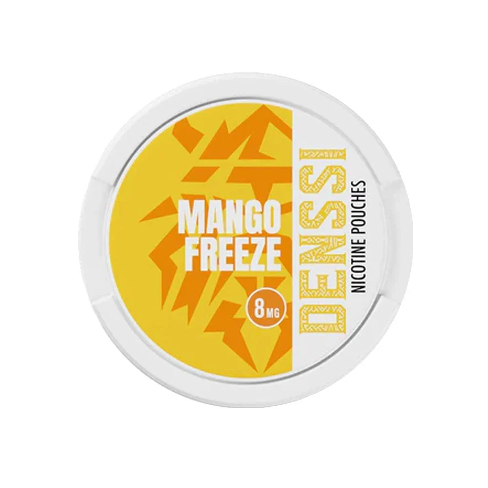 Denssi Mango Freeze 8mg nicotine pouch can, tropical mango tobacco-free white pouches