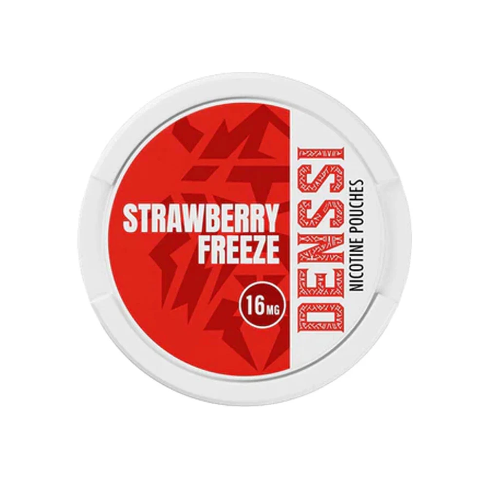 Denssi Strawberry Freeze 16mg nicotine pouch can, the stronger of the two Strawberry Freeze options