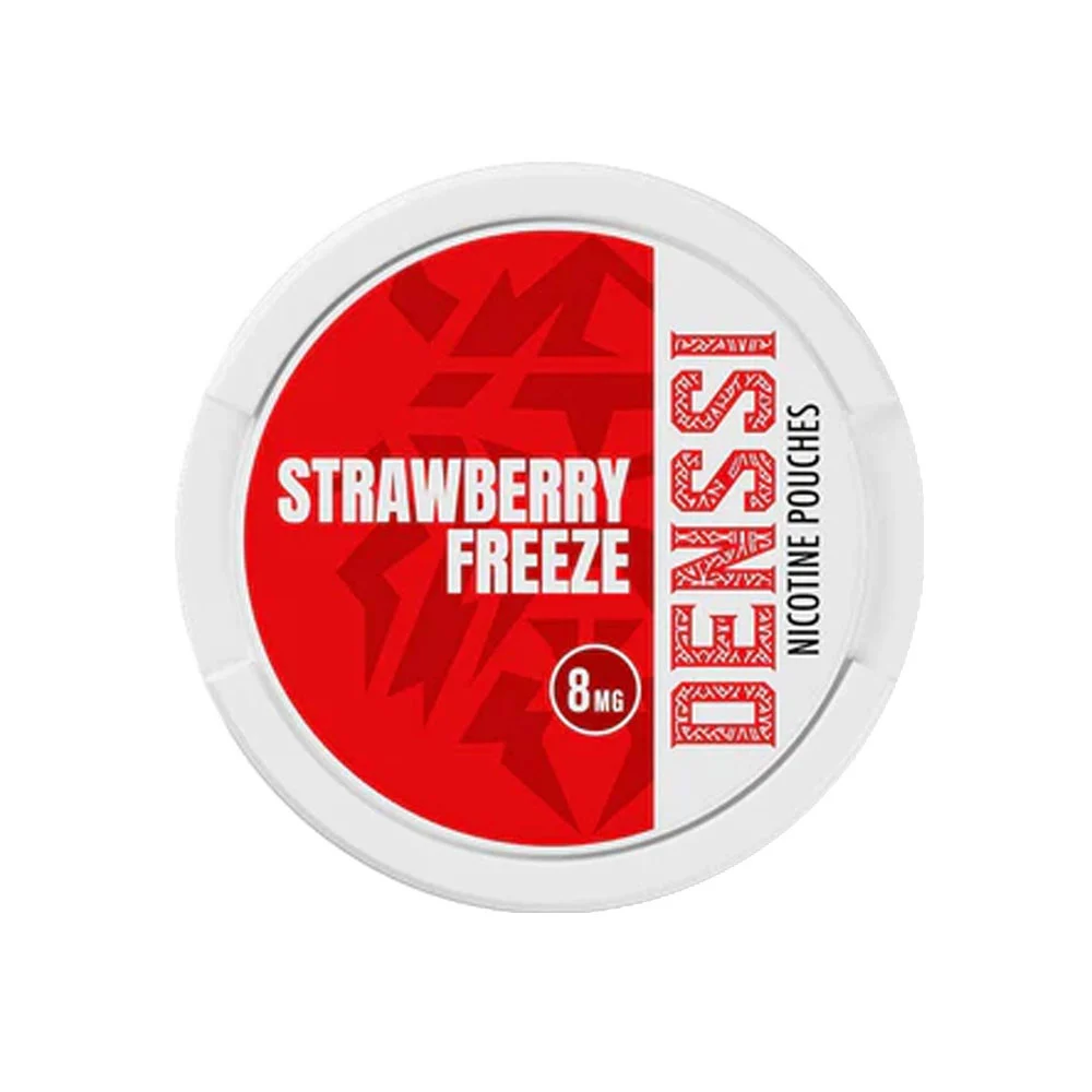 Denssi Strawberry Freeze 8mg nicotine pouch can, sweet strawberry tobacco-free white pouches