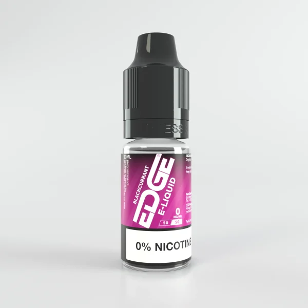 EDGE 50/50 Blackcurrant e-liquid bottle showing the range format and coloured label design