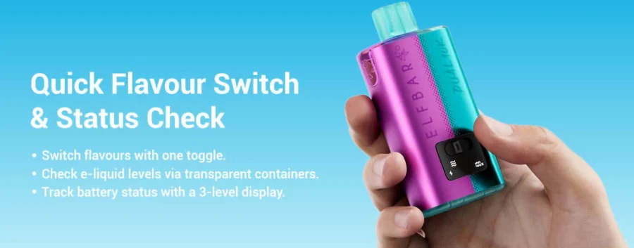 Elf Bar Dual 10K device the pods refill, with its front flavour toggle