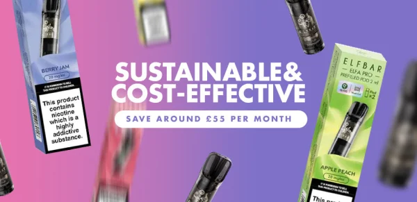 Elf Bar ELFA Pro sustainability and cost graphic, save around £55 a month versus disposables