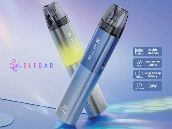 Elf Bar ELFX refillable pods, the top-fill QUAQ dual-mesh pods shown with the device