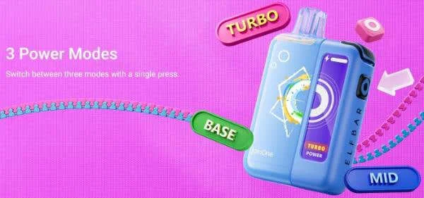 Elf Bar JoinOne15 three power modes: Base, Mid and Turbo, switched with one press