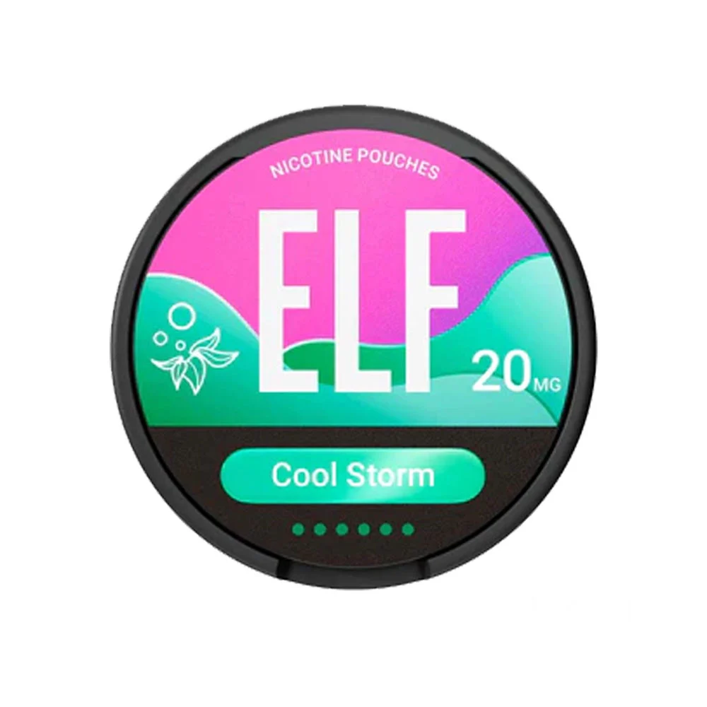 ELF Cool Storm 20mg X-Strong nicotine pouch can, the strongest of the three options