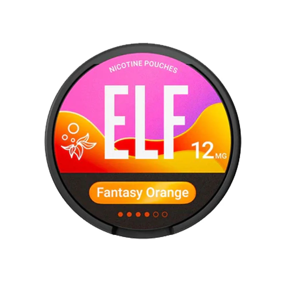 ELF Fantasy Orange 12mg nicotine pouch can, the steady middle strength of the three