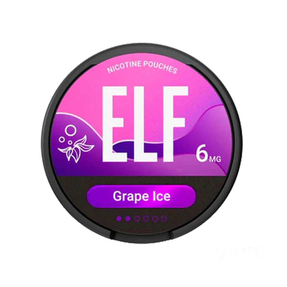 ELF Grape Ice 6mg nicotine pouch can, tobacco-free all-white pouches by Elf Bar