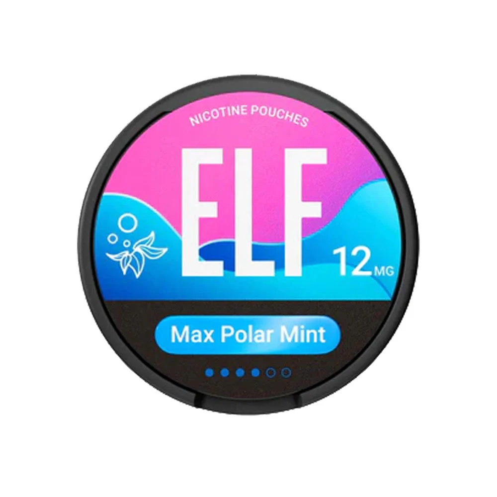 ELF Max Polar Mint 12mg nicotine pouch can, the medium strength of the three options