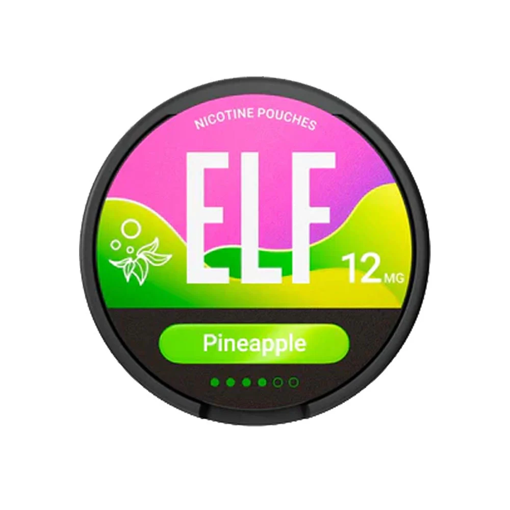 ELF Pineapple 12mg nicotine pouch can, the middle strength of the three options