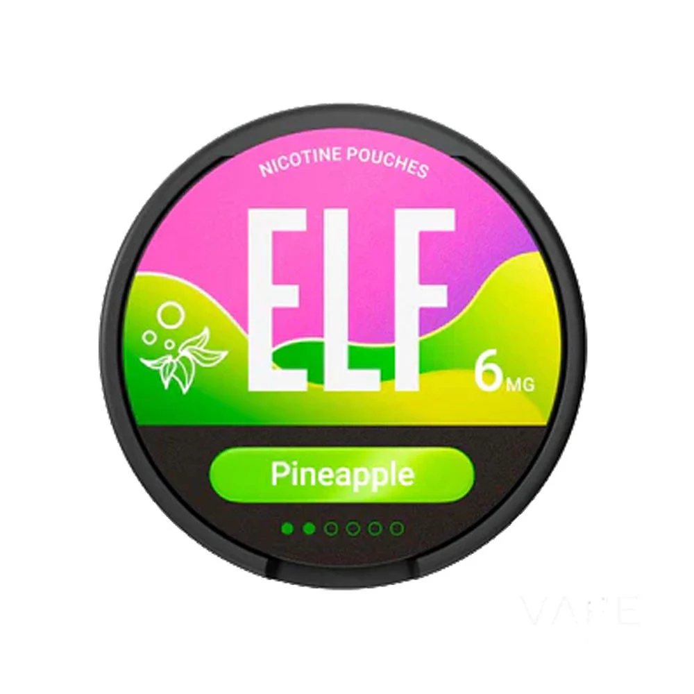 ELF Pineapple 6mg nicotine pouch can by Elf Bar, tobacco-free white pouches