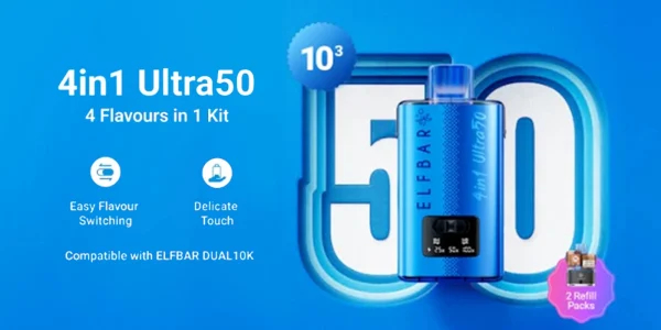 Elf Bar 4-in-1 Ultra 50 prefilled pod kit, four flavours in one with easy flavour switching